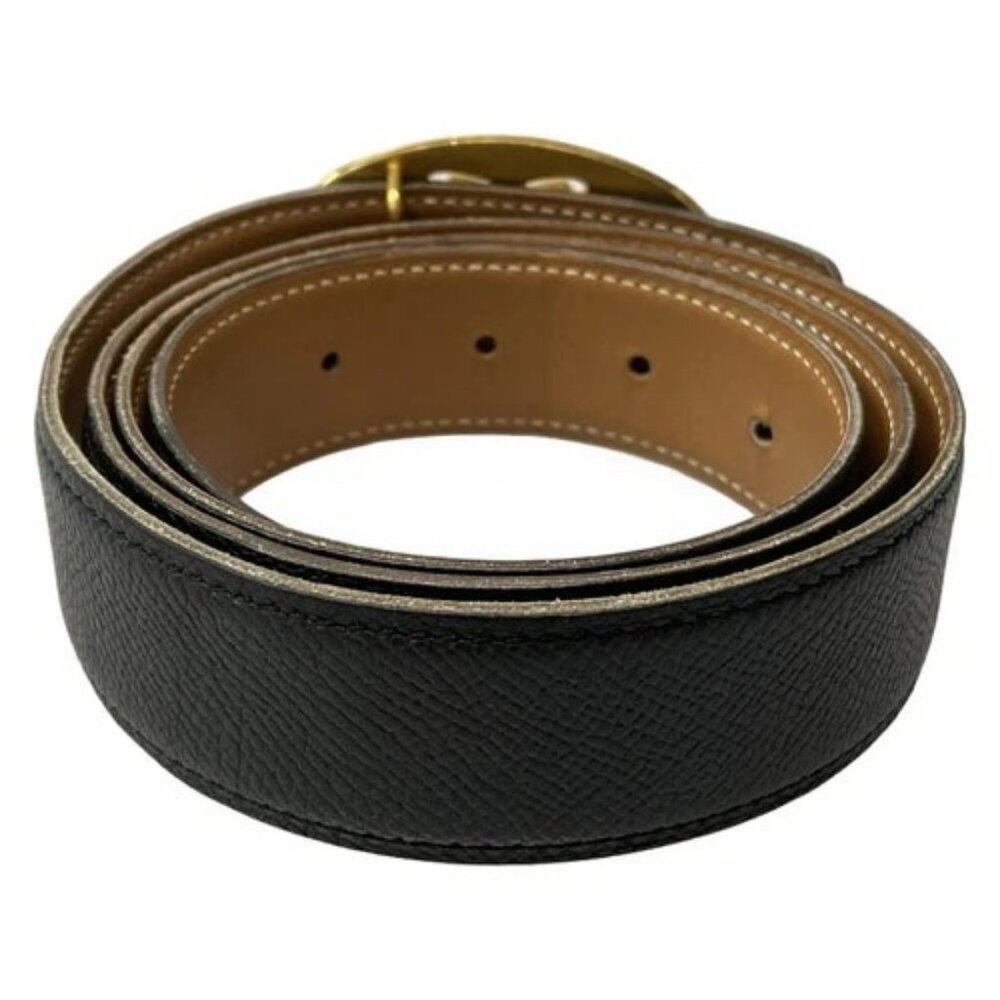 HERMES Double H - Black Brown Box Calf Veau Epsom Square L Belt - Picture 2 of 7